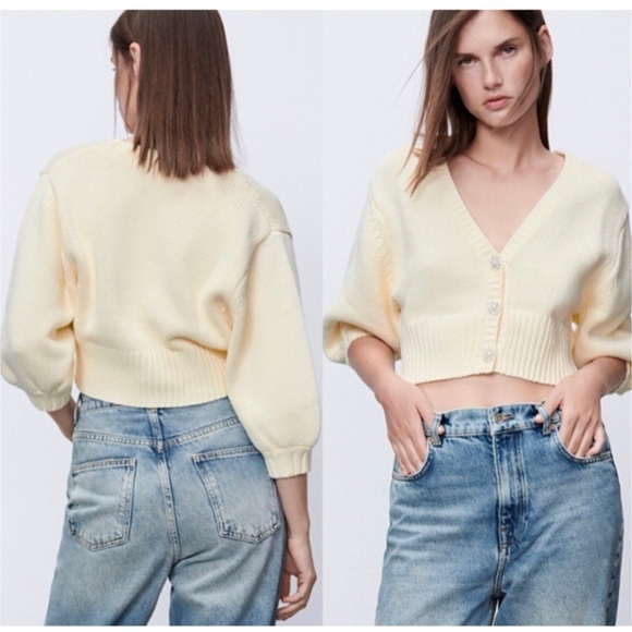 ZARA knit cropped cardigan with jewel buttons size medium - Picture 5 of 9